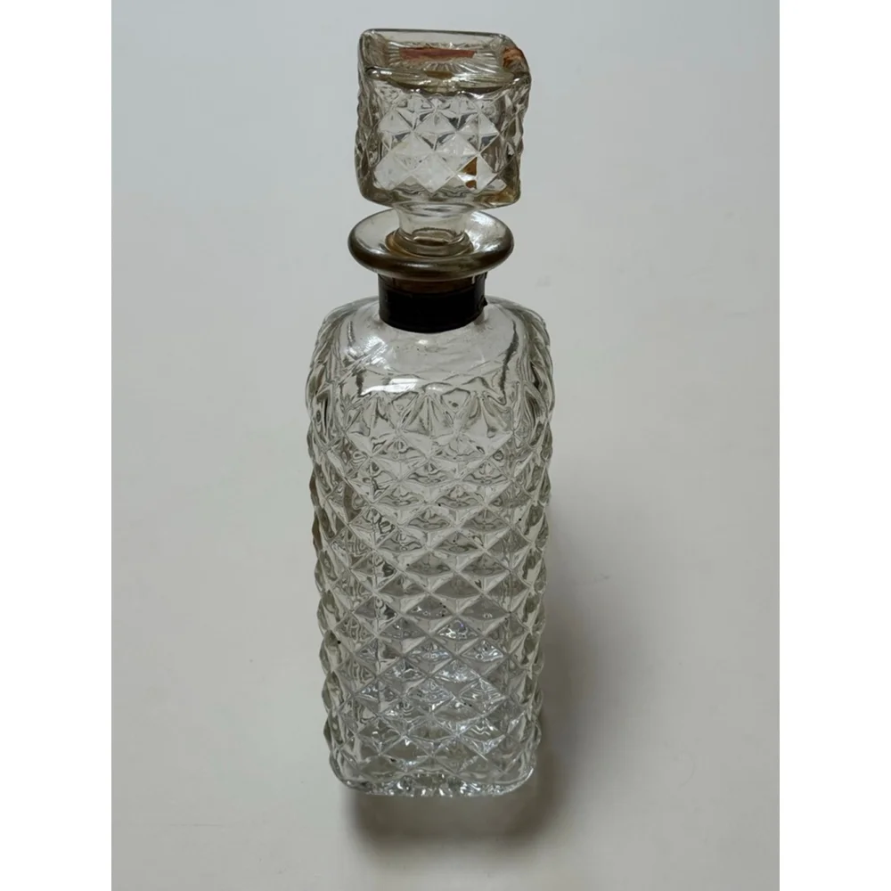 Vintage Mouquin Clear Glass Brandy Decanter with Stopper - Italy Quilted Diamond